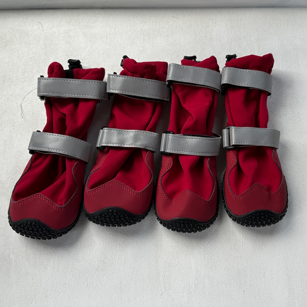 Spark Paws Red Dog Boots with Gray Straps